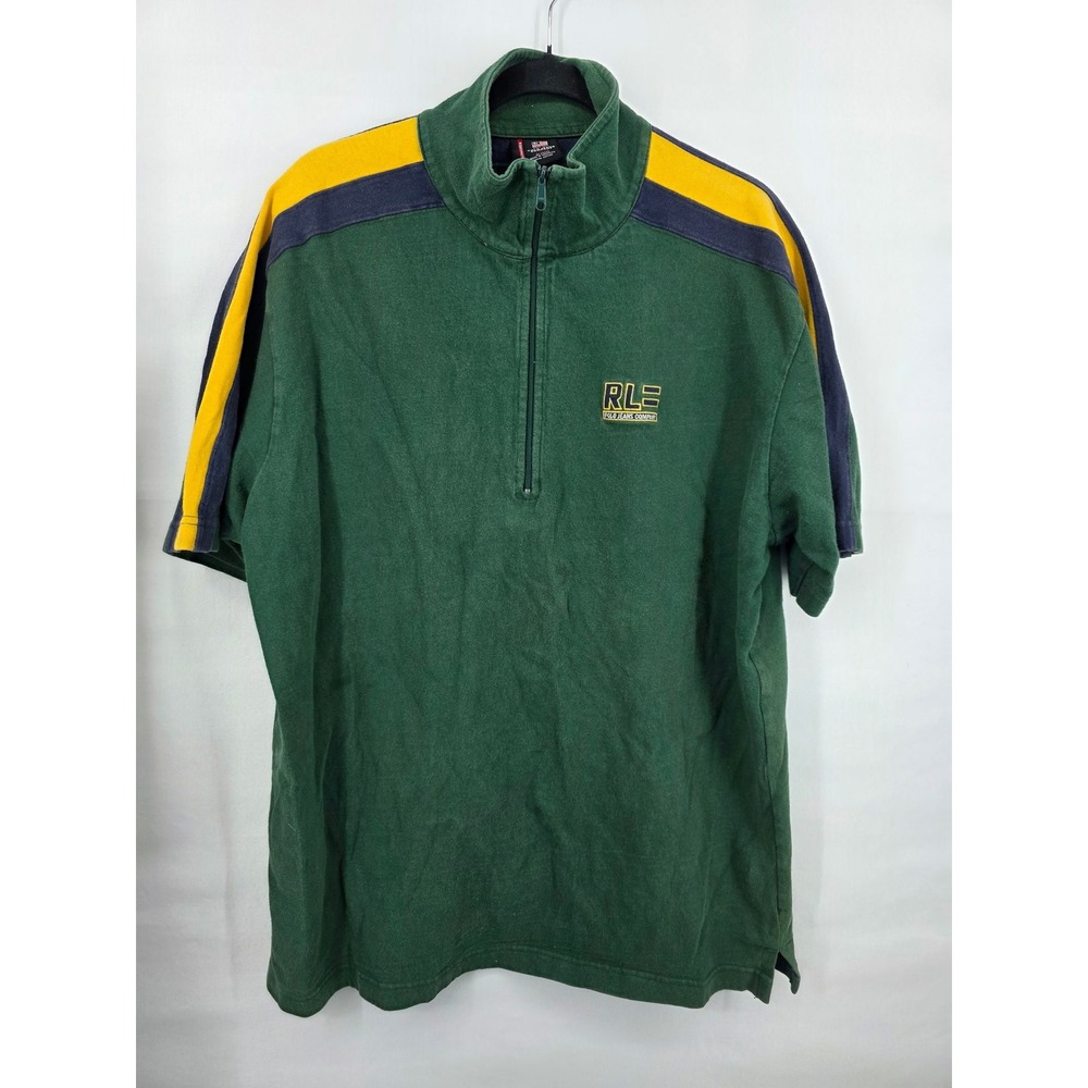 Polo Jeans Co Ralph Lauren Mens L Green Colorblock 1/4 Zip Short Sleeve Shirt
